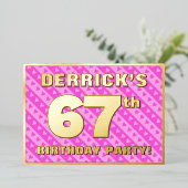 Invitation En Aluminium 67e fête d'anniversaire — Coeurs et rayures roses  (Debout devant)
