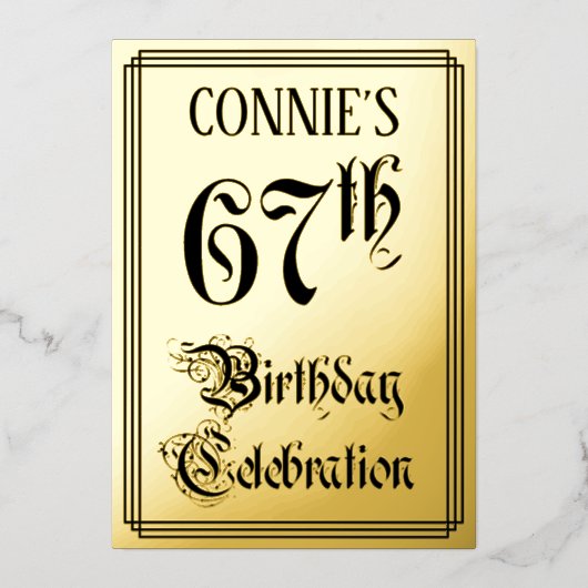 Invitation En Aluminium 67e fête d'anniversaire — Script élégant + Nom per (Recto)