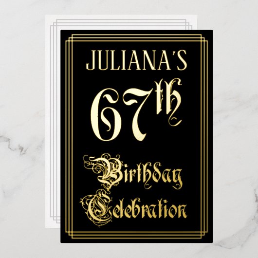 Invitation En Aluminium 67e fête d'anniversaire — Script fantaisie et nom (Recto/Verso)