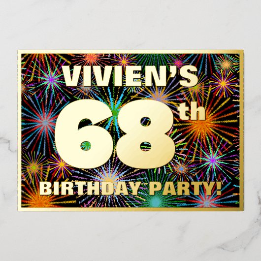 Invitation En Aluminium 68e fête d'anniversaire — Amusant, Feu d'artifice  (Recto)