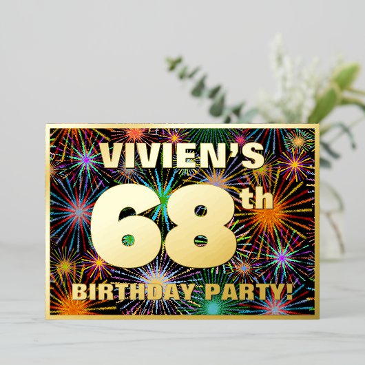 Invitation En Aluminium 68e fête d'anniversaire — Amusant, Feu d'artifice  (Debout devant)