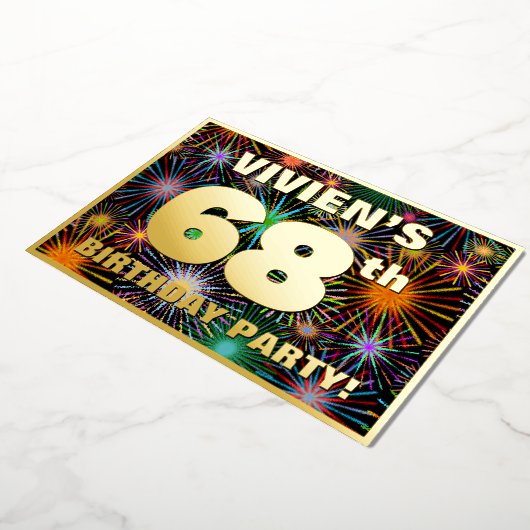 Invitation En Aluminium 68e fête d'anniversaire — Amusant, Feu d'artifice (Rotation)