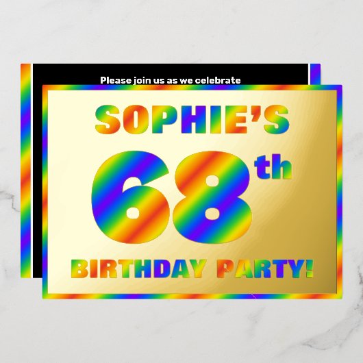 Invitation En Aluminium 68e fête d'anniversaire — Amusant, Rainbow Spectru (Recto/Verso)