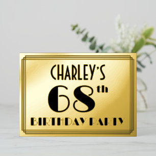 Invitation En Aluminium 68e fête d'anniversaire — Art Déco Look "68" + Nom