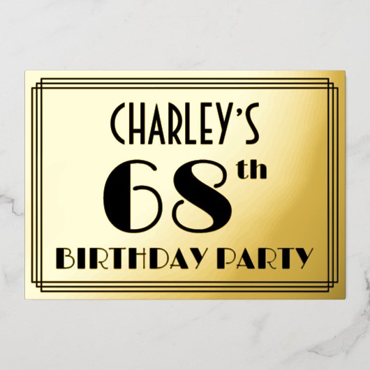 Invitation En Aluminium 68e fête d'anniversaire — Art Déco Look "68" + Nom (Recto)