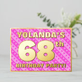 Invitation En Aluminium 68e fête d'anniversaire — Coeurs et rayures roses  (Debout devant)