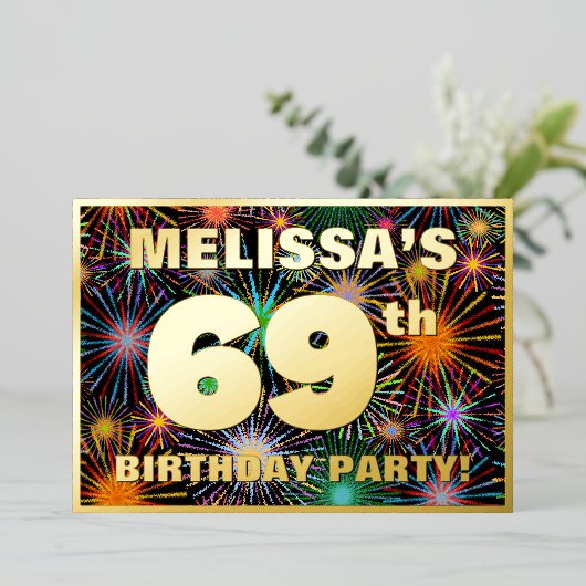Invitation En Aluminium 69e fête d'anniversaire — Amusant, Feu d'artifice (Debout devant)