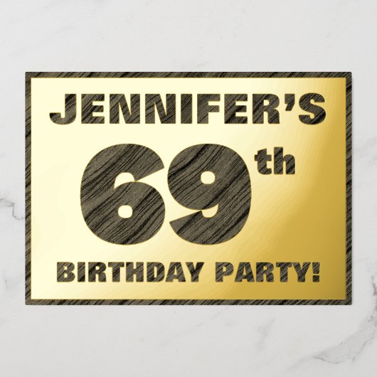 Invitation En Aluminium 69e fête d'anniversaire — Bold, Faux Wood Grain Te (Recto)