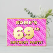 Invitation En Aluminium 69e fête d'anniversaire — Coeurs et rayures roses  (Debout devant)