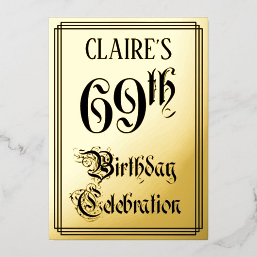 Invitation En Aluminium 69e fête d'anniversaire — Script élégant + Nom per (Recto)