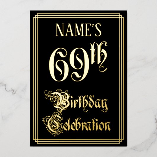 Invitation En Aluminium 69e fête d'anniversaire — Script fantaisie et nom (Recto)