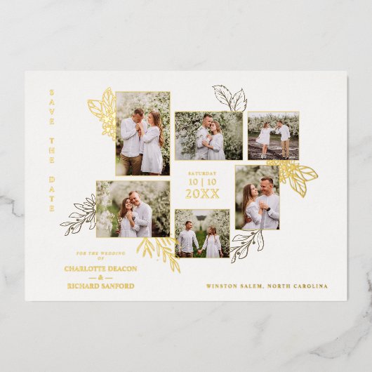 Invitation En Aluminium 6 Photos Collage Wedding Botanical Branches Frame (Recto)