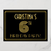 Invitation En Aluminium 6e fête d'anniversaire — Art Déco Style "6" + Nom (Recto)