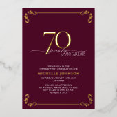 Invitation En Aluminium 70 ans & Fabuleux Anniversaire Bourgogne & Calligr (Recto)