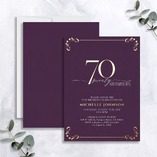 Invitation En Aluminium 70 ans & Fabuleux Anniversaire Calligraphie Violet
