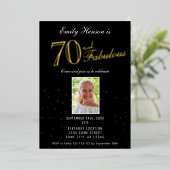 Invitation En Aluminium 70 et Fabulous Black 70th Birthday Gold (Debout devant)