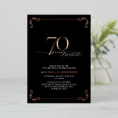 Invitation En Aluminium 70 & Fabuleux Black Rose Gold Calligraphie Anniver (Debout devant)