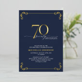 Invitation En Aluminium 70 & Fabuleux Blue & Gold Calligraphy Anniversaire (Debout devant)