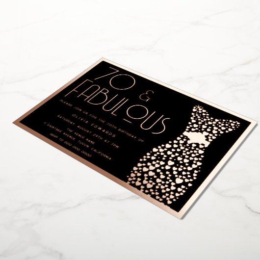Invitation En Aluminium 70 & Fabulous! Rose Gold & Black 70th Birthday (Rotation)