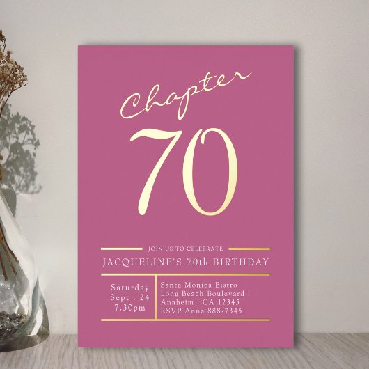 Invitation En Aluminium 70 Rose 70e Anniversaire de la fête Gold