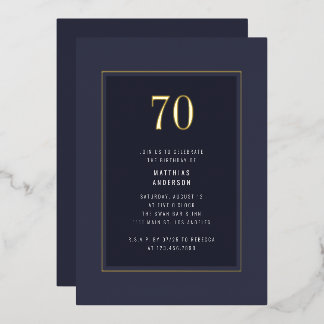 Invitation En Aluminium 70e anniversaire Minimal Elegant Dark Gold Frame