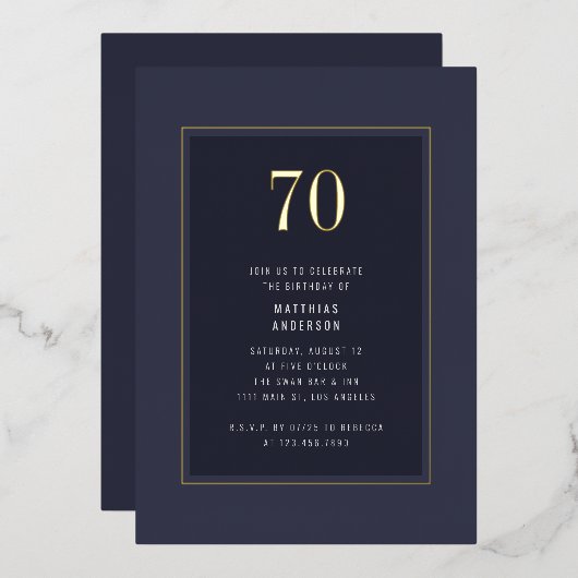 Invitation En Aluminium 70e anniversaire Minimal Elegant Dark Gold Frame (Recto/Verso)