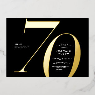 Invitation En Aluminium 70e anniversaire moderne minimaliste noir et or