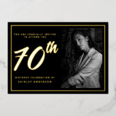 Invitation En Aluminium 70e anniversaire Photo Black Faux Gold Leaf Élégan (Recto)