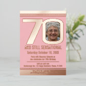 Invitation En Aluminium 70e anniversaire rose poussiéreux et or rose (Debout devant)