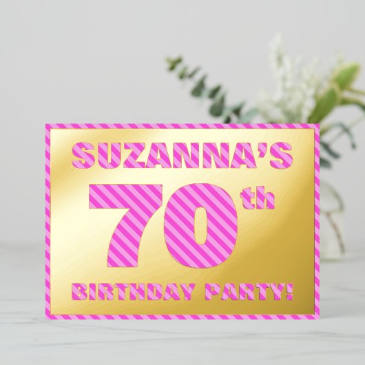 Invitation En Aluminium 70e fête d'anniversaire — Gras, amusant, rose rayu (Debout devant)