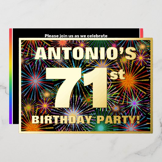 Invitation En Aluminium 71e fête d'anniversaire — Amusant, Feu d'artifice (Recto/Verso)