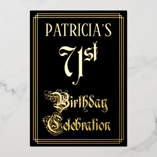 Invitation En Aluminium 71e fête d'anniversaire — Script fantaisie et nom  (Recto)