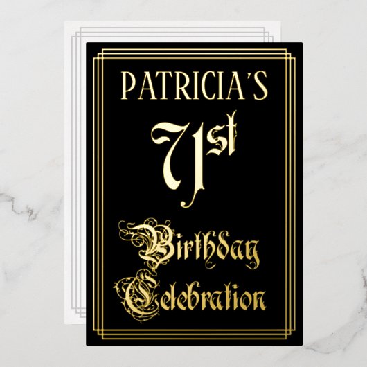 Invitation En Aluminium 71e fête d'anniversaire — Script fantaisie et nom  (Recto/Verso)