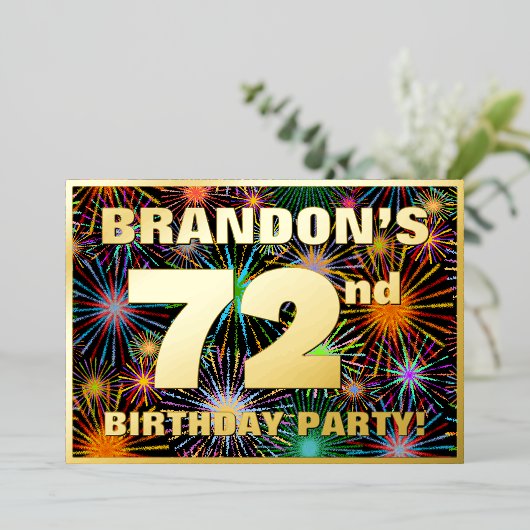 Invitation En Aluminium 72e fête d'anniversaire — Amusant, Feu d'artifice  (Debout devant)