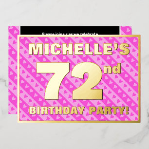 Invitation En Aluminium 72e fête d'anniversaire — Coeurs et rayures roses 