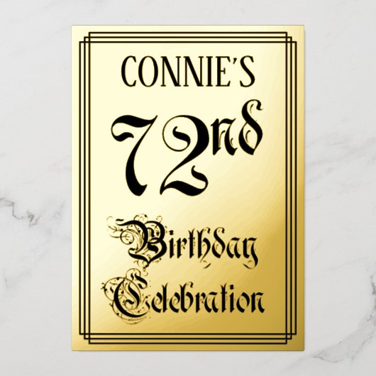 Invitation En Aluminium 72e fête d'anniversaire — Script élégant + Nom per (Recto)