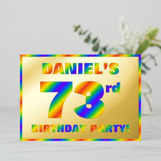 Invitation En Aluminium 73e fête d'anniversaire — Amusant, Rainbow Spectru (Debout devant)