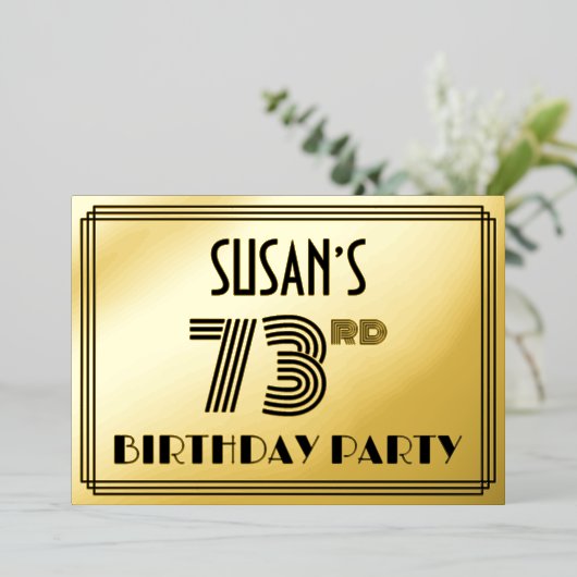 Invitation En Aluminium 73e fête d'anniversaire — Art Déco Style "73" & No (Debout devant)