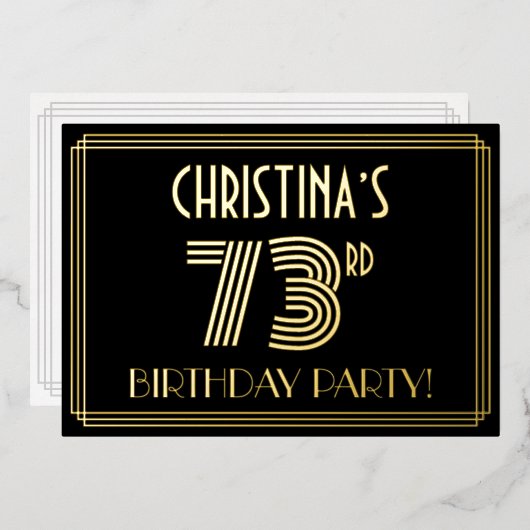 Invitation En Aluminium 73e fête d'anniversaire — Art Déco Style "73" + No (Recto/Verso)