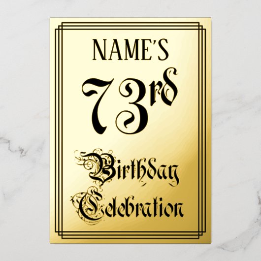 Invitation En Aluminium 73e fête d'anniversaire — Script élégant + Nom per (Recto)