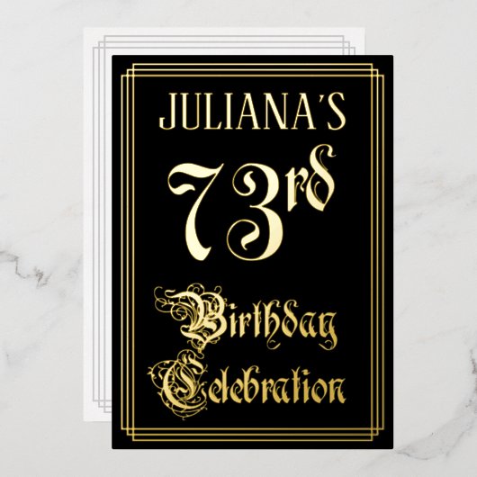 Invitation En Aluminium 73e fête d'anniversaire — Script fantaisie et nom  (Recto/Verso)