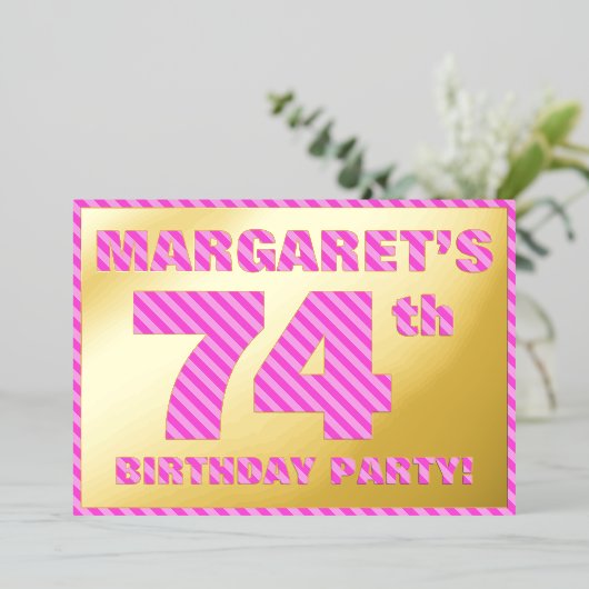 Invitation En Aluminium 74e fête d'anniversaire — Gras, amusant, rose rayu (Debout devant)