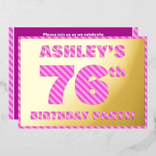 Invitation En Aluminium 76e fête d'anniversaire — Audacieux, amusant, rose (Recto/Verso)