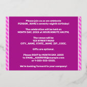 Invitation En Aluminium 78e fête d'anniversaire — Audacieux, amusant, rose (Verso)