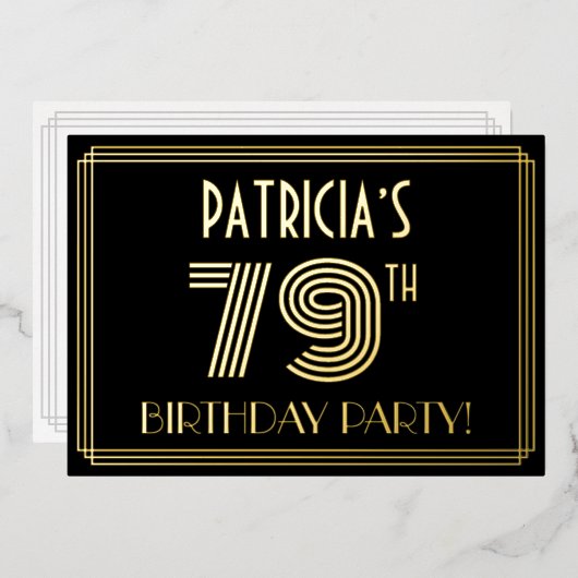 Invitation En Aluminium 79e fête d'anniversaire — Art Déco Style "79" + No (Recto/Verso)