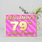 Invitation En Aluminium 79e fête d'anniversaire — Coeurs et rayures roses  (Debout devant)