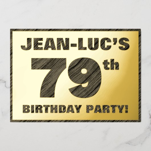 Invitation En Aluminium 79e fête d'anniversaire — Gras, Faux Wood Grain Te (Recto)
