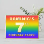 Invitation En Aluminium 7e fête d'anniversaire : Amusant, Motif arc-en-cie (Debout devant)