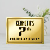 Invitation En Aluminium 7e fête d'anniversaire : Art Déco Look "7" et nom (Debout devant)