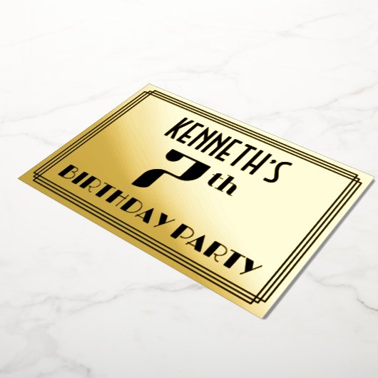 Invitation En Aluminium 7e fête d'anniversaire : Art Déco Look "7" et nom (Rotation)